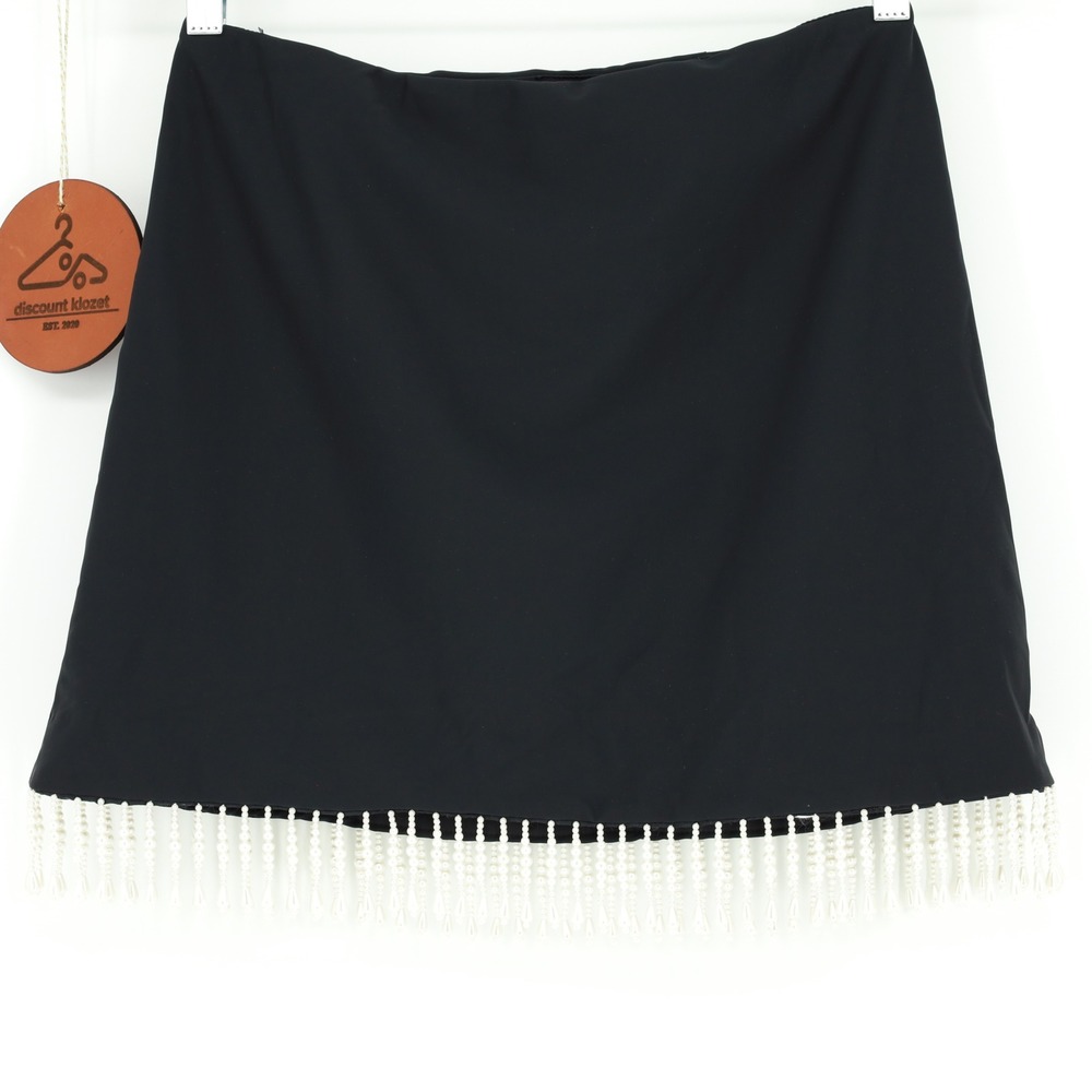 House of Harlow 1960‎ Black Mini Skirt with Pearl Beaded Fringe Size 4 NWT Black